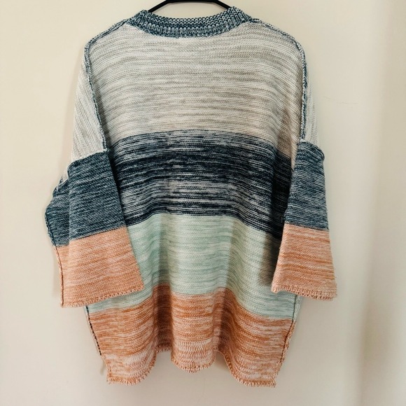 Easel Oversized Colorblock Knit Sweater Pastel Blue Peach Short Sleeve Size S - Picture 2 of 7